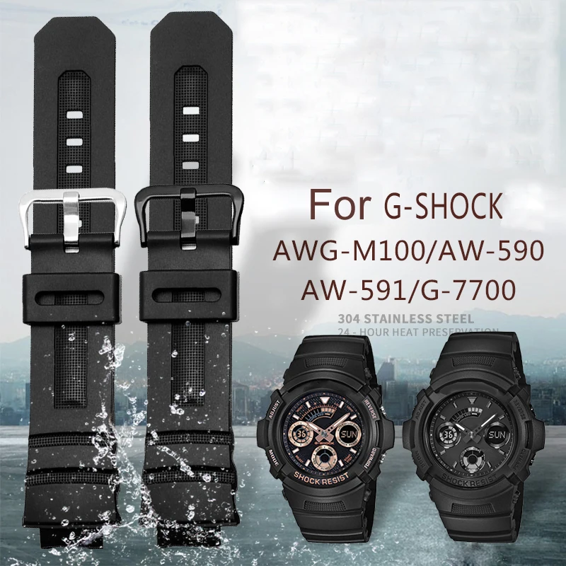 

For Casio G-Shock AW-591/590/5230/282B AWG-M100/M101 G-7700/7710 bracelet Strap Rubber Wristwatch Accessories Silicone Watchband