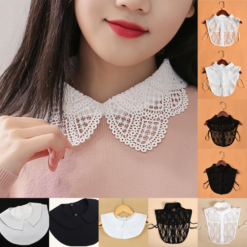 

Detachable Collars Fashion Lace Hollow Solid Fake Collar Female Sweet Polo Botton Collared Shirt Ties Accessories for Women New