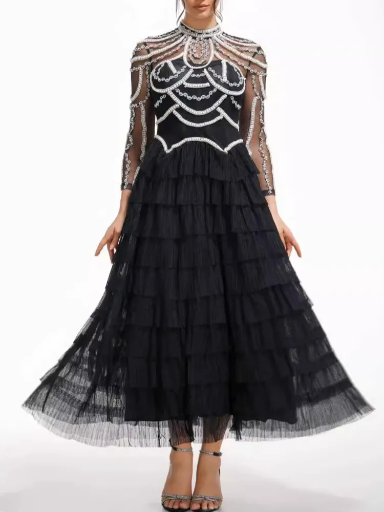 QMQA Модные женские однотонные дизайнерские платья из бисера элегантное платье с