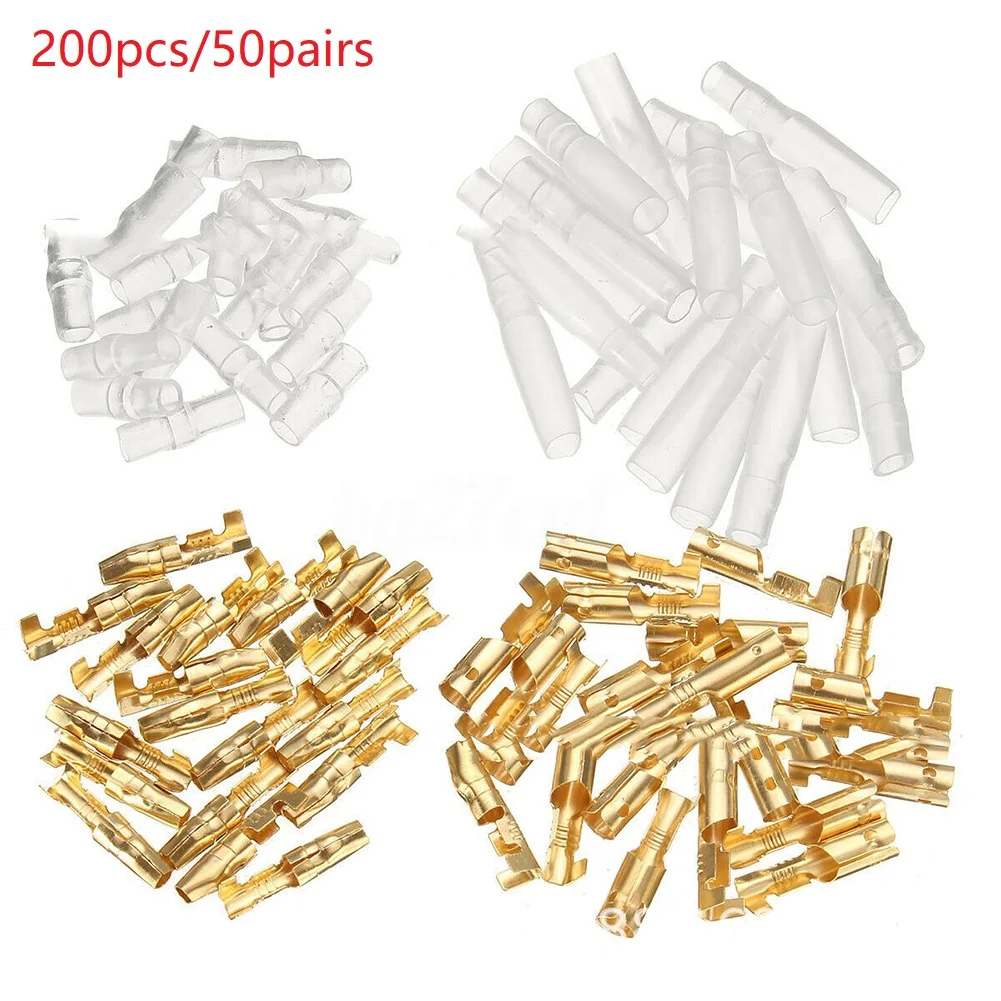 

200 Pcs Male Female Bullet Connector 3.9-4.0mm Terminals Socket Insulator Sleeve For Cable Wire Garages Auto Electrician Tools