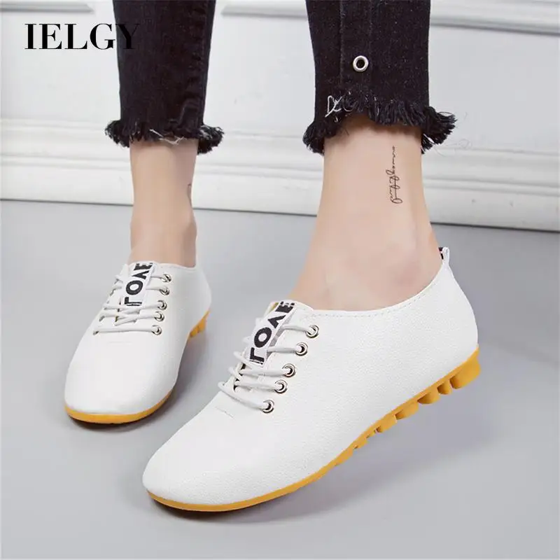 

IELGY Korean style lace-up small leather shoes casual flat comfortable women