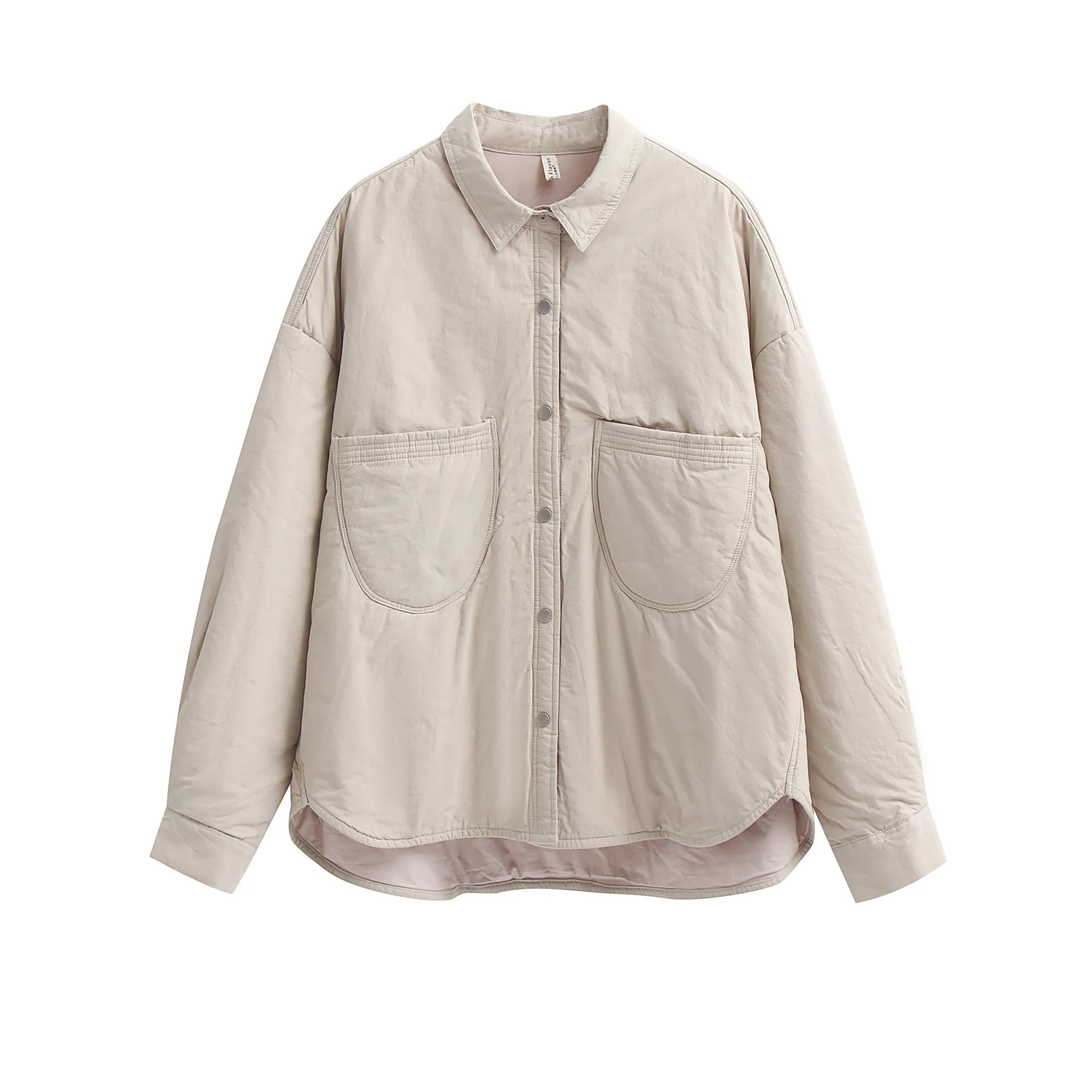 Winter Cotton Clothes Design Sense Female Apricot Color Cotton Lapel Warm Cotton Single-Breasted Cotton Jacket Female Models