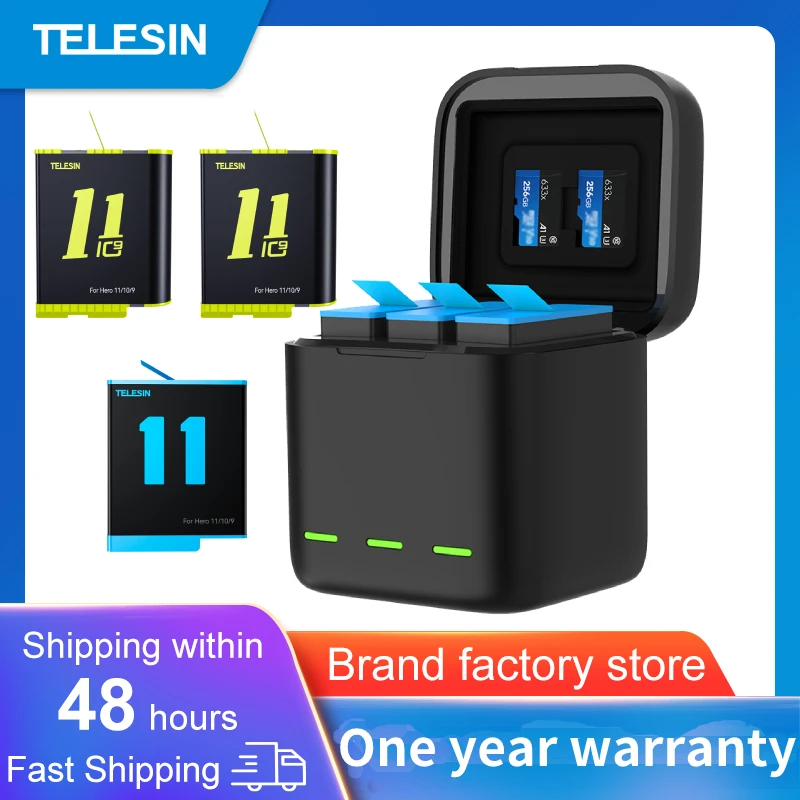 TELESIN для GoPro 11 10 9 аккумулятор 1750 мАч светодиодный светильник зарядное устройство