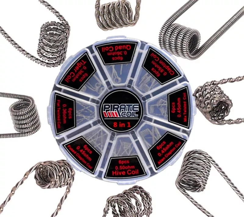 

48Pcs/lot 8 In 1 Prebuilt Coil Clapton Coil Alien Tiger Hive Quad Flat Twisted Fused Heating Wire for DIY Coils Core