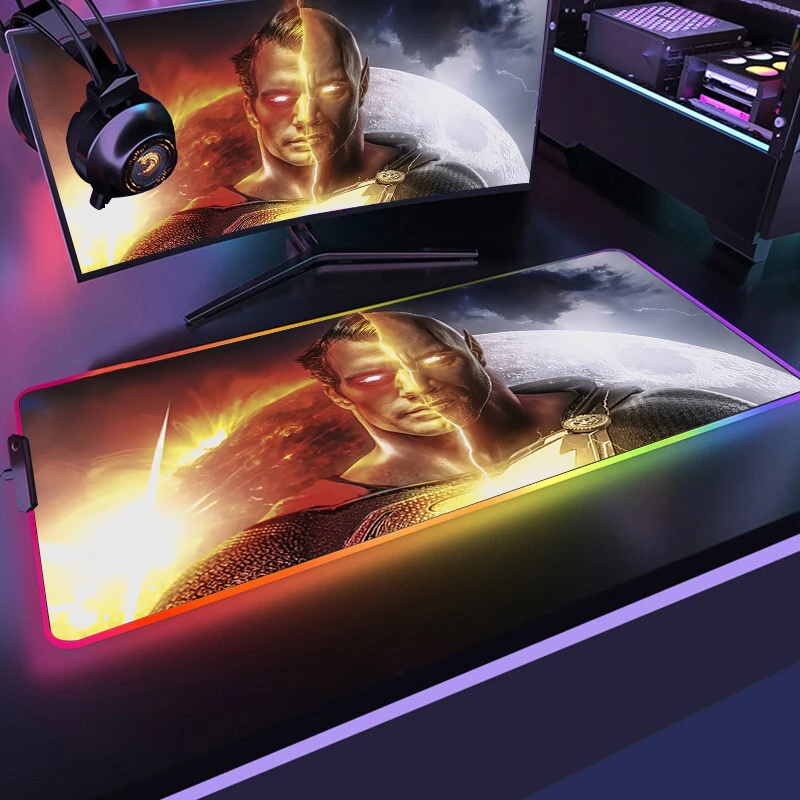

RGB Mouse Pad Gamer Keyboard Black Adam Desk Protector Mausepad Anime Backlit Mat Pc Accessories Mousepad Gamer 900x400 Oversize