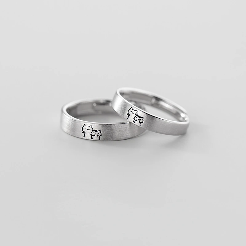 

Graffiti Kitten Couple Rings Cute Cat Open Ring For Women Men Adjustable Finger Rings Romantic Lovers Anniversary Jewelry