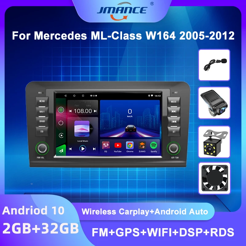

JMACNE For Mercedes ML-Class W164 2005-2012 Car Radio Multimedia Video Player Android auto Carplay GPS WIFI 2 Din Android 10 BT
