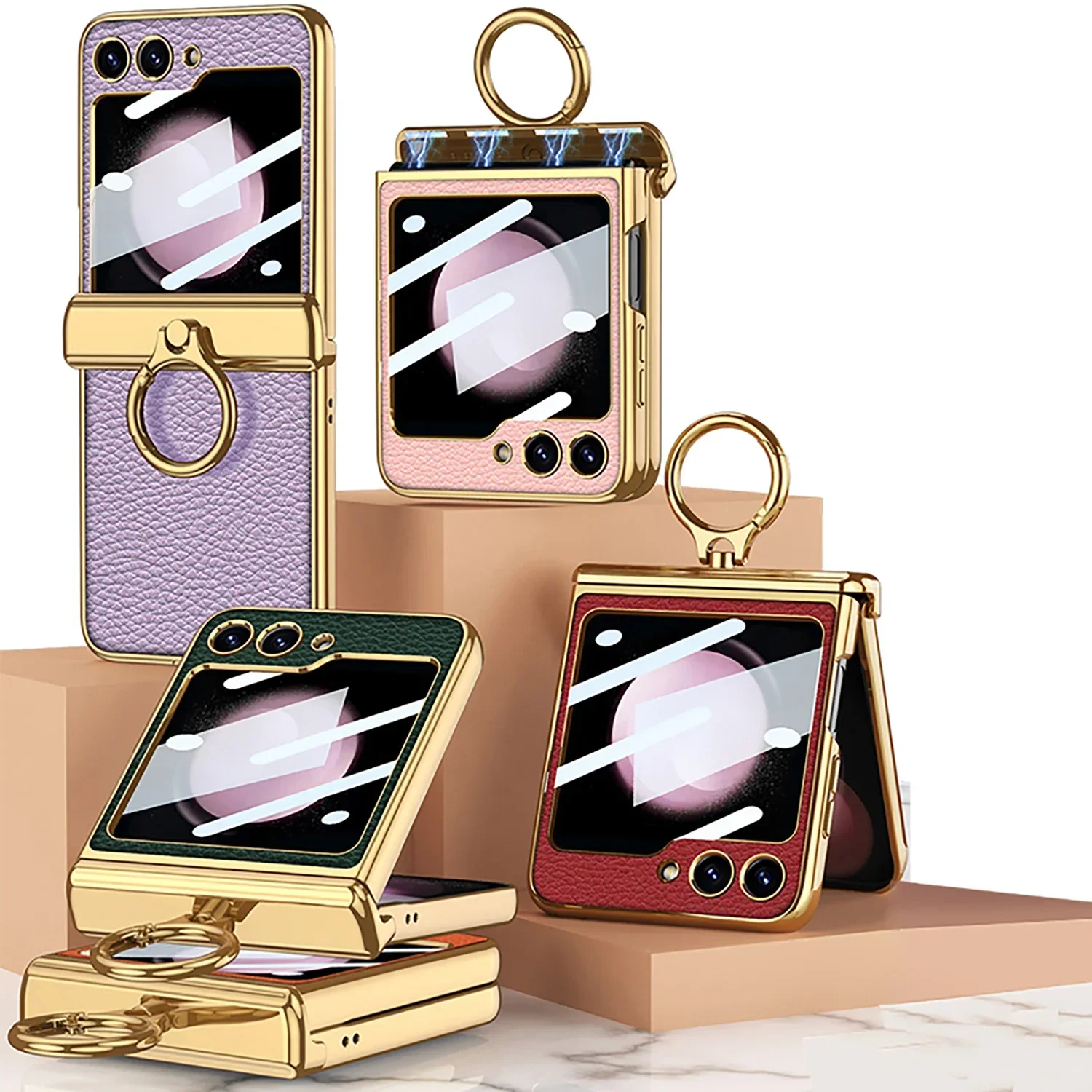 Флип-чехол для Samsung Galaxy Z 5 роскошный кожаный чехол с гальваническим покрытием и