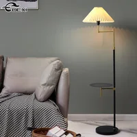Nordic new bedroom study floor lamp ins wind living room sofa all-in-one table lamp E27USB wireless charging pleated lampshade