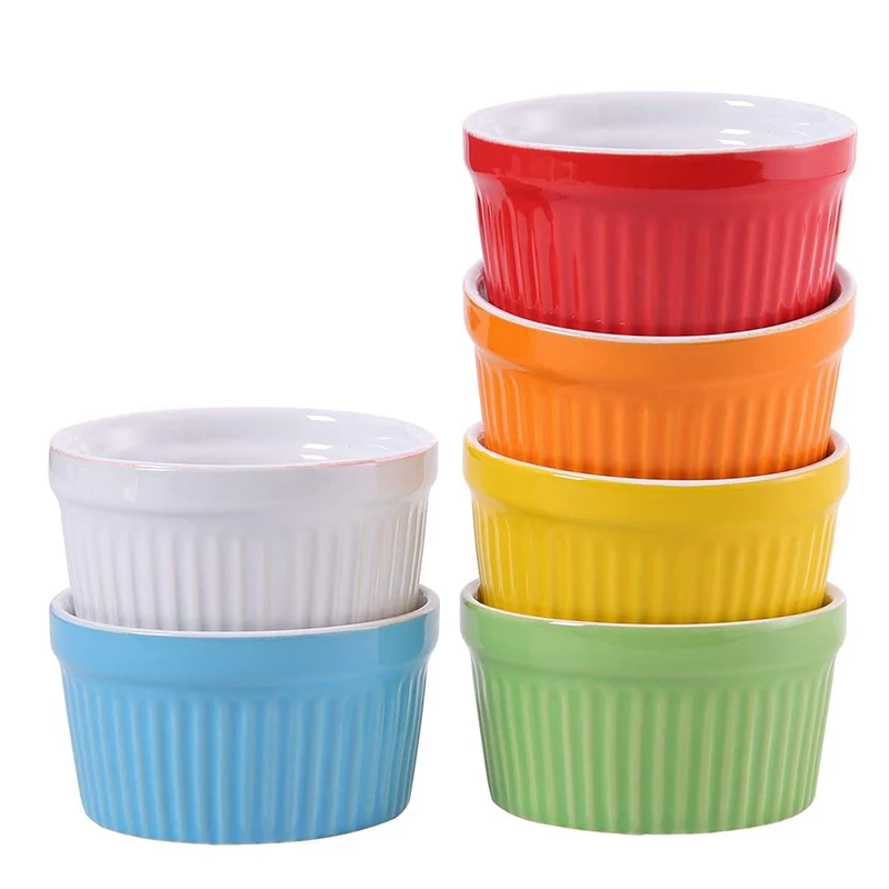 

140ML Oven Safe Souffle Ramekins For Creme Brulee Lava Cake Baking Set Of 6 Colorful