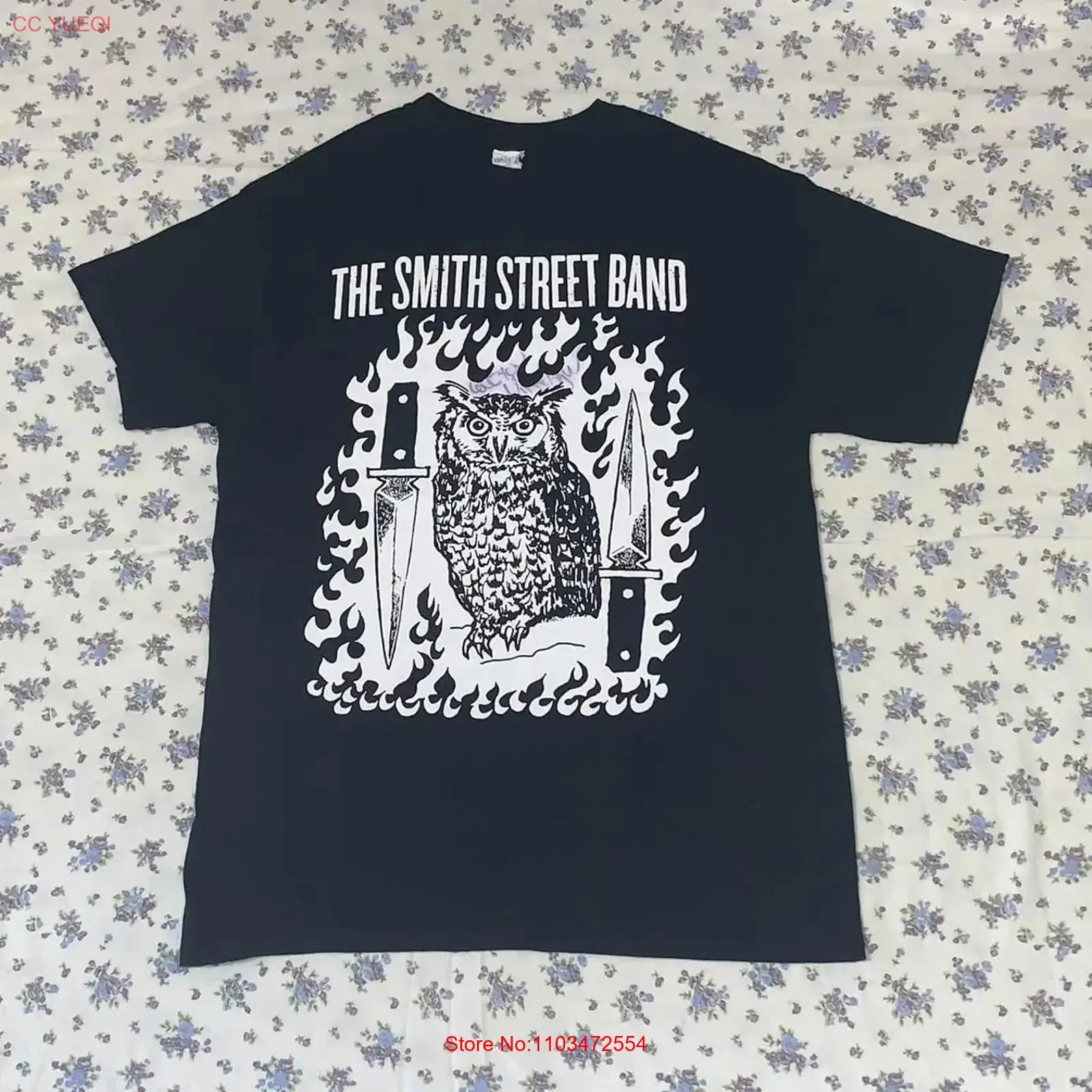 Фото Футболка Smith Street Band с принтом Owl Knife, хлопок, все размеры, D228, винтажная, с эффектом потертости, повседневная, дизайнерская одежда, уличный стиль №1
