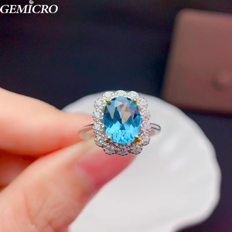 

Женское кольцо из серебра 925 пробы, с натуральным голубым топазом, 7 Х9 мм