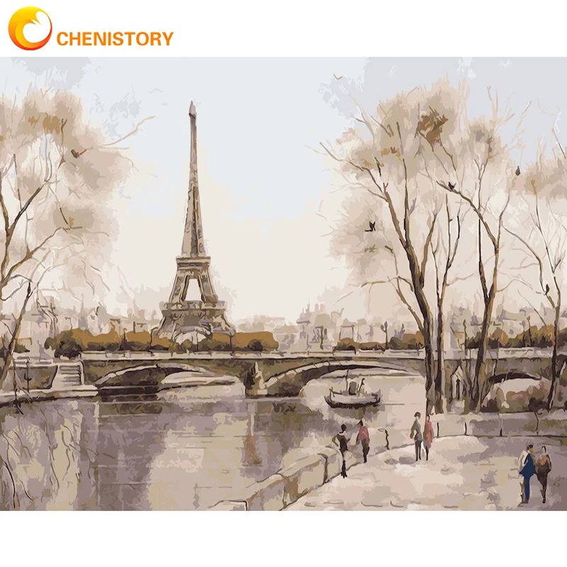

CHENISTORY DIY Paint By Numbers Tower Landscape Oil Painting By Numbers On Canvas Frameless Digital Painting Unique Home Wall