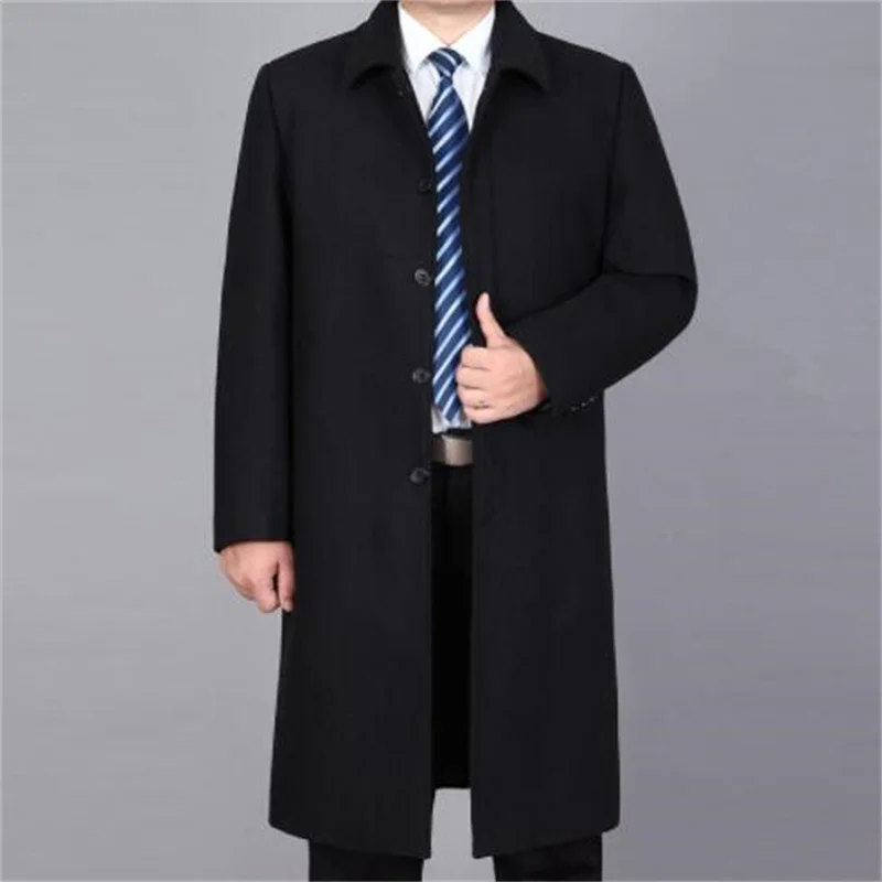 

Middle Aged And Elderly Woolen Coats Mens Overcoat Dad'S Long Knee Length Windbreaker Winter Cashmere Thickened Clothing Black