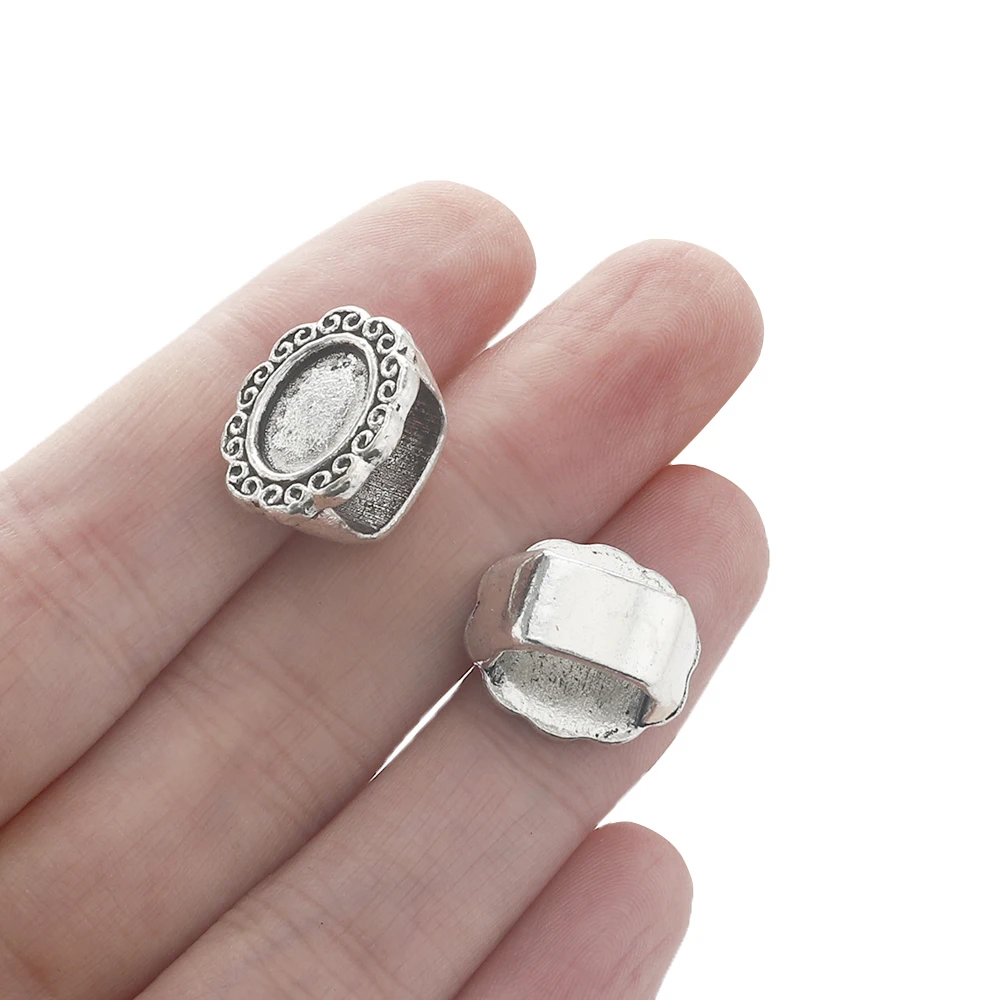 10 шт. тибетская серебряная овальная рама в форме цветка из цинкового сплава