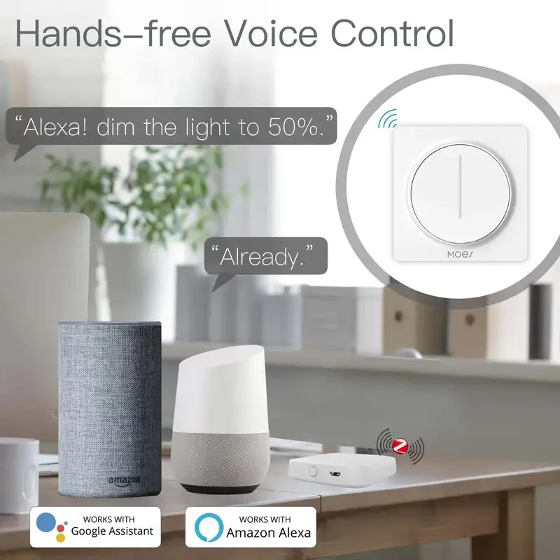 Фото Сенсорный диммер Moes ZigBee с поворотным управлением, таймером, памятью яркости, поддержкой Smart Life/Tuya APP, дистанционным управлением через Alexa и Google. №3