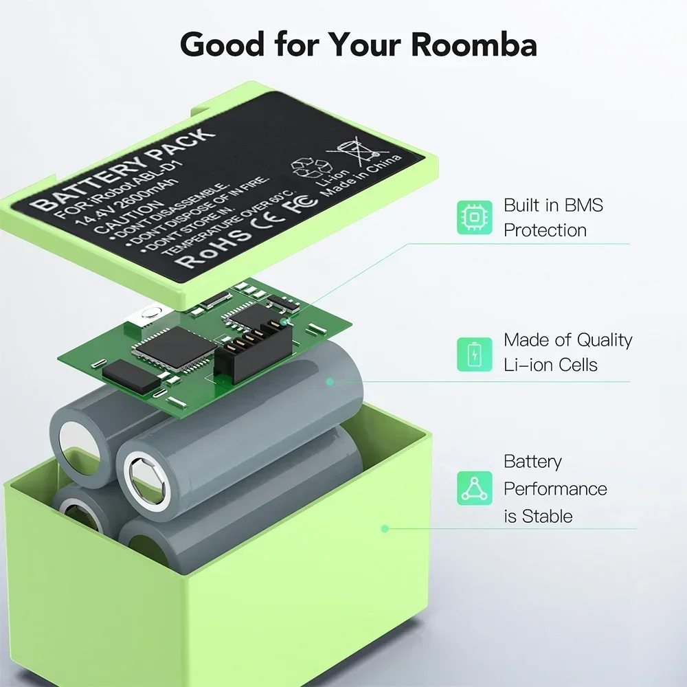 Фото Для iRobot Roomba i7 Сменный аккумулятор 4000 мАч 14,4 В для i3 i4 i5 i6 i7 i8 J7 E5 серии пылесос перезаряжаемый аккумулятор №3