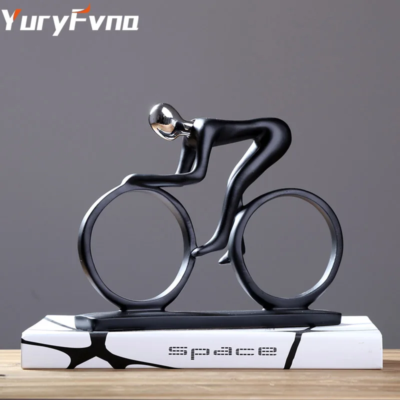 

YuryFvna Bicycle Statue Champion Cyclist Sculpture Figurine Resin Modern Abstract Art Athlete Bicycler Figurine Home Decor