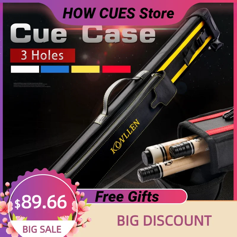 

KONLLEN Cue Case 1/2 Rod Box 3 Holes 1 Butt 2 Shafts Pool Cue Case 82cm Length Carom Cue Bag Waterproof Billiard Cue Hard Case