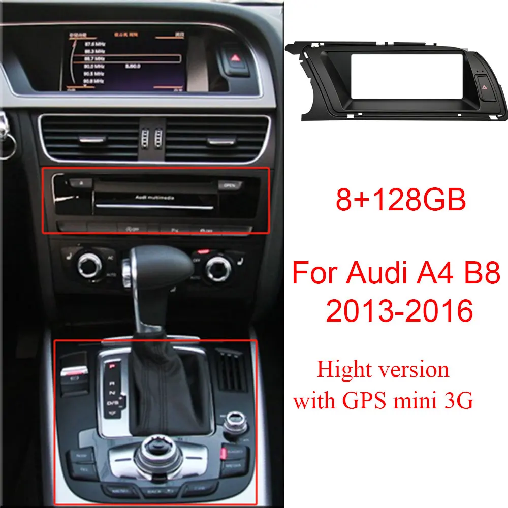 

8,8-дюймовый автомобильный радиоприемник Carplay для Audi A4 B8 2009-2016 Android Мультимедийный плеер Сенсорный экран 4G Wi-Fi GPS USB Дисплей GPS Navi DSP
