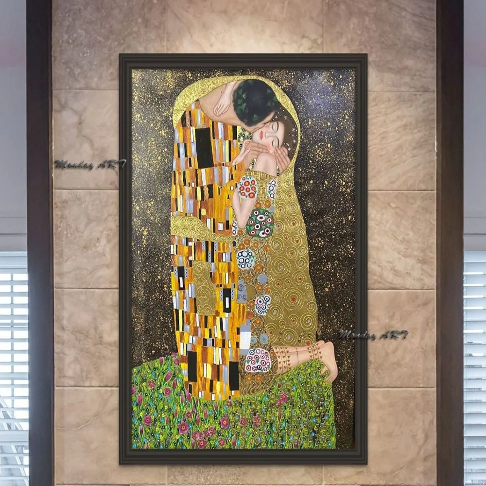 

Handmade Gustav Klimt the kiss hand-painted oil painting, Oil painting on canvas, Living room large wall art decorative painting