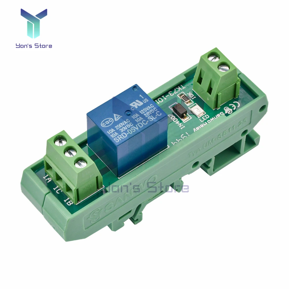 5V 12V 1 Channel Relay Module with DIN Rail Mount SRD-05VDC-SL-C SRD-12VDC-SL-C 10A 250VAC Relay PNP NPN Compatible 1NO 1NC