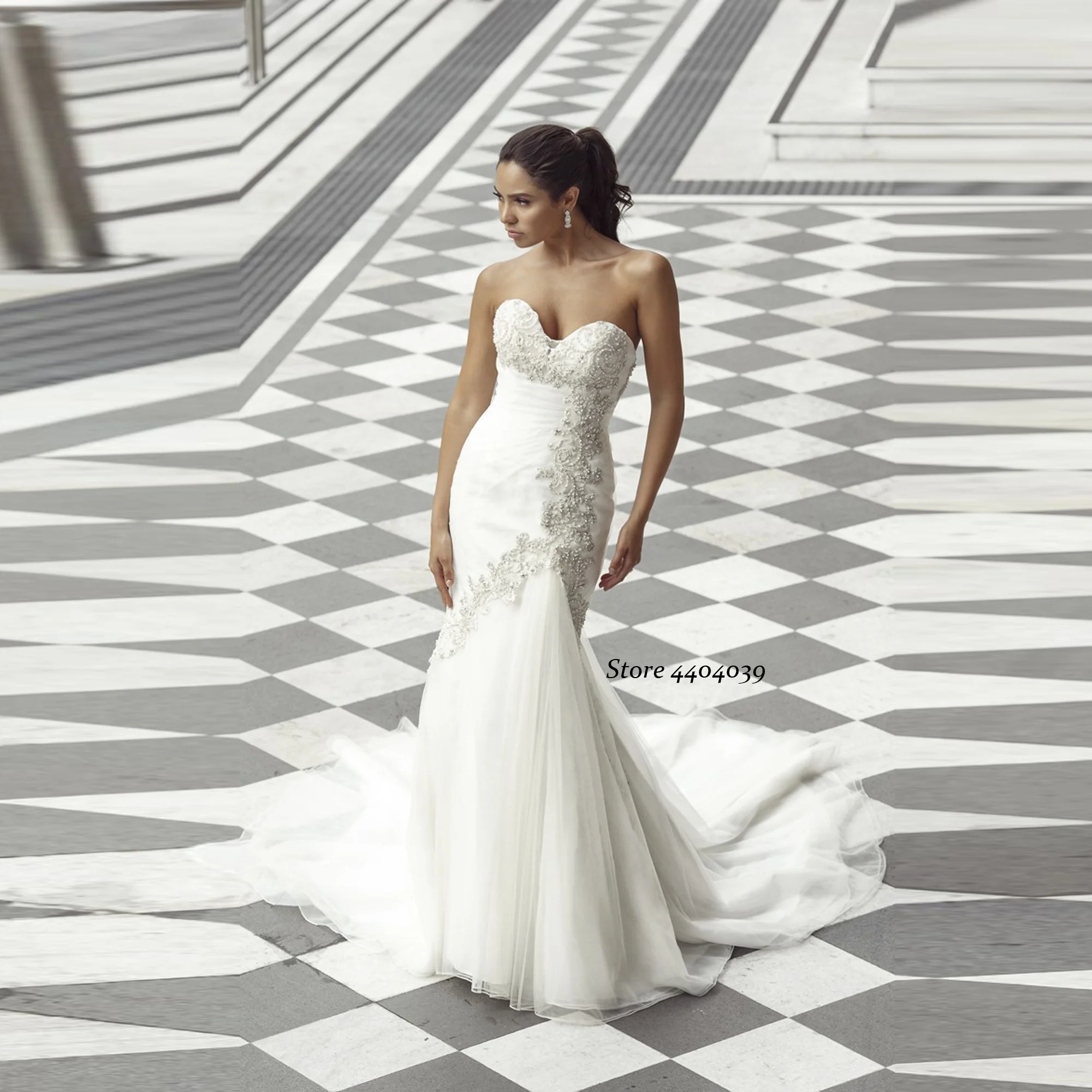 

Потрясающее Свадебное платье с милой русалкой, кружевные свадебные платья невесты с аппликацией и бисером, на шнуровке, индивидуальный Афр...