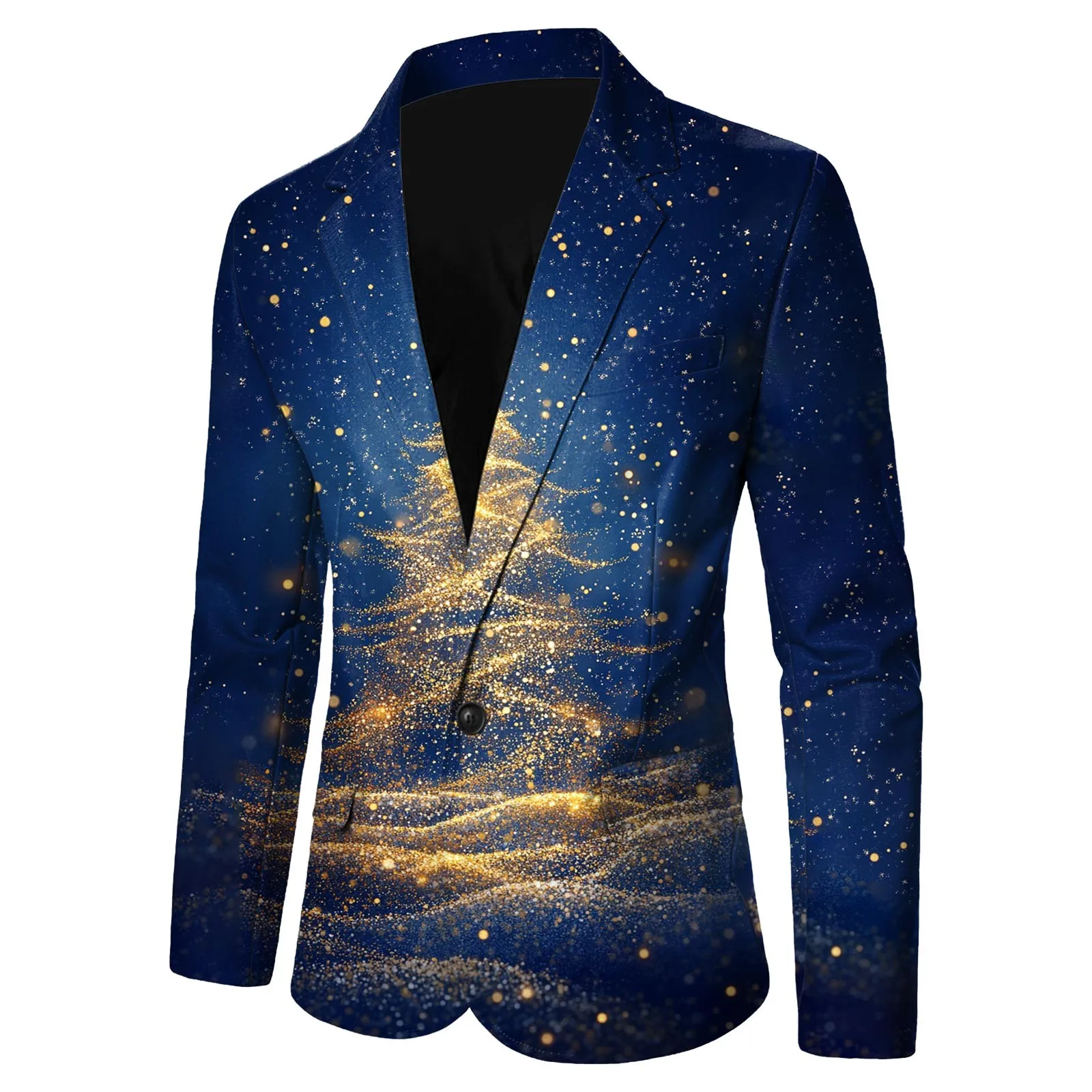 Мужской рождественский пиджак с принтом v-образным вырезом и длинными рукавами