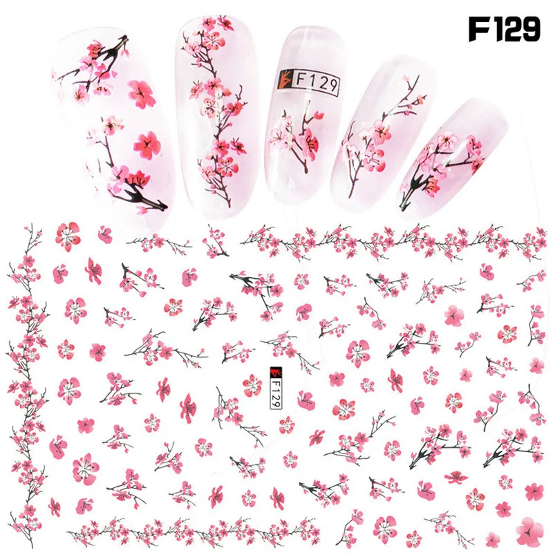 

2Sheets Adhesive Nail Stickers Decals Hot Pink Flowers Design Ultrathin Nail Art Watercolor Decal Bloom Manicure Decorations