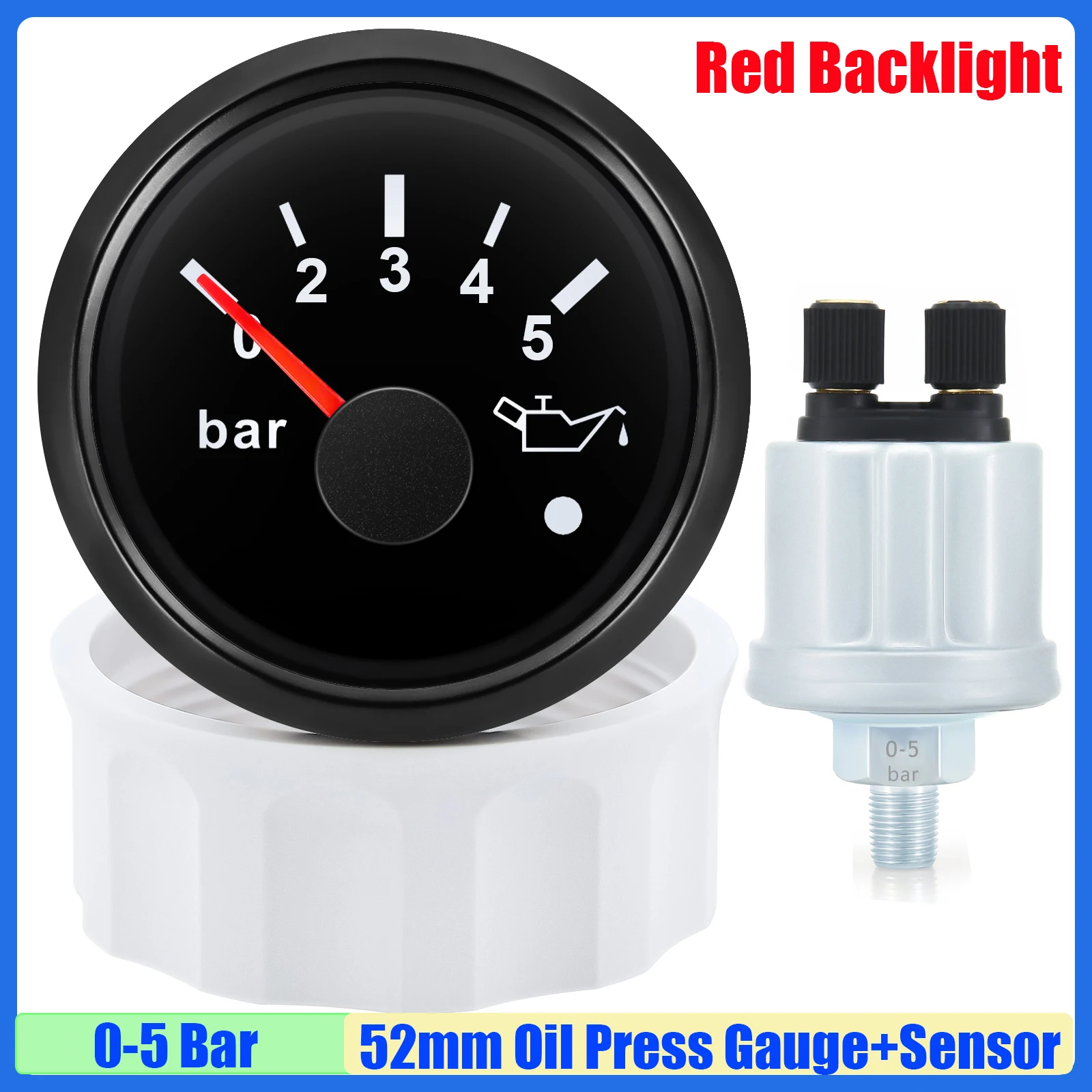 

Манометр масла 52 мм с сигнализацией, красный светодиод, 0-5 бар, 0-10 бар, масляный пресс + датчик 1/8NPT для авто, морской яхты, 12 В, 24 В, на заказ