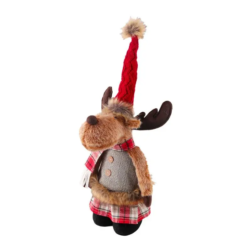 

Standing Elk Plush Doll Toy Christmas Santa Claus Moose Plush Ornament Christmas Deer With Retractable Legs For Table Decoration