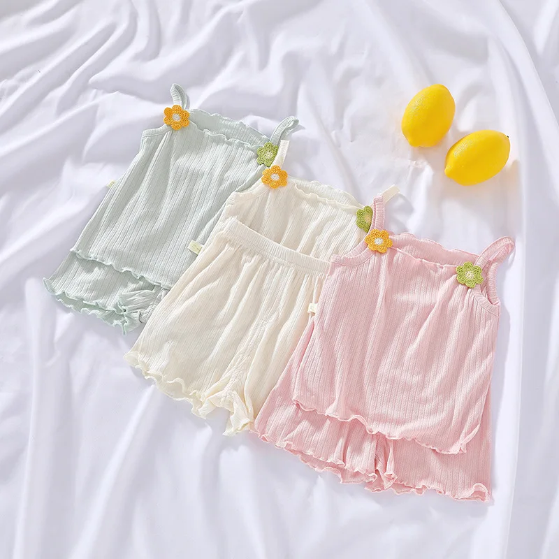 

Baby summer clothes thin section girl baby vest set toddler sling home two-piece set