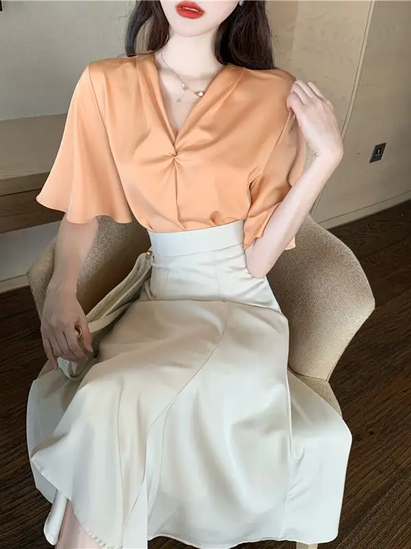 

2023 Summer Fashion Ladies Office Two Pieces Set Stripe Knitting Top & High Waist A Line Skirt Suits Female Elegant Women Set