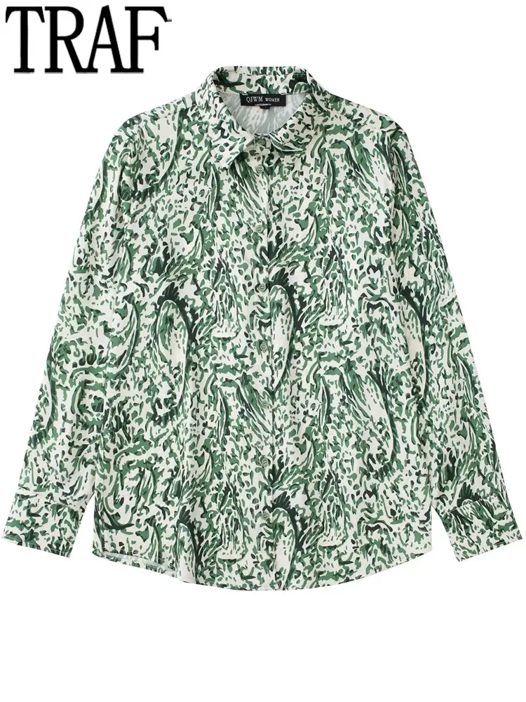 

Блузка Женская атласная с принтом, на пуговицах, с длинным рукавом