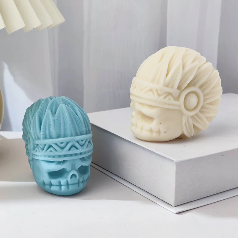 

Indian Style Skull Candle Silicone Mold Gypsum form Carving Art Aromatherapy Plaster Home Decoration Mold Wedding Gift Handmade