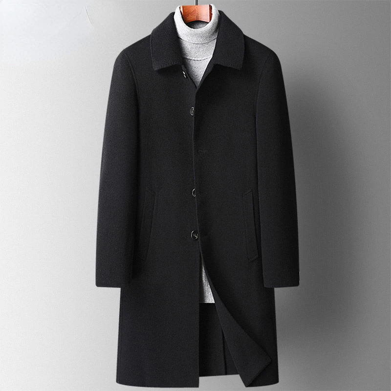 2022 Autumn Winter Men New Long Cashmere Coats Male Solid Color Woolen Outerwear Men Long Sleeve Wool & Blends Jackets M06