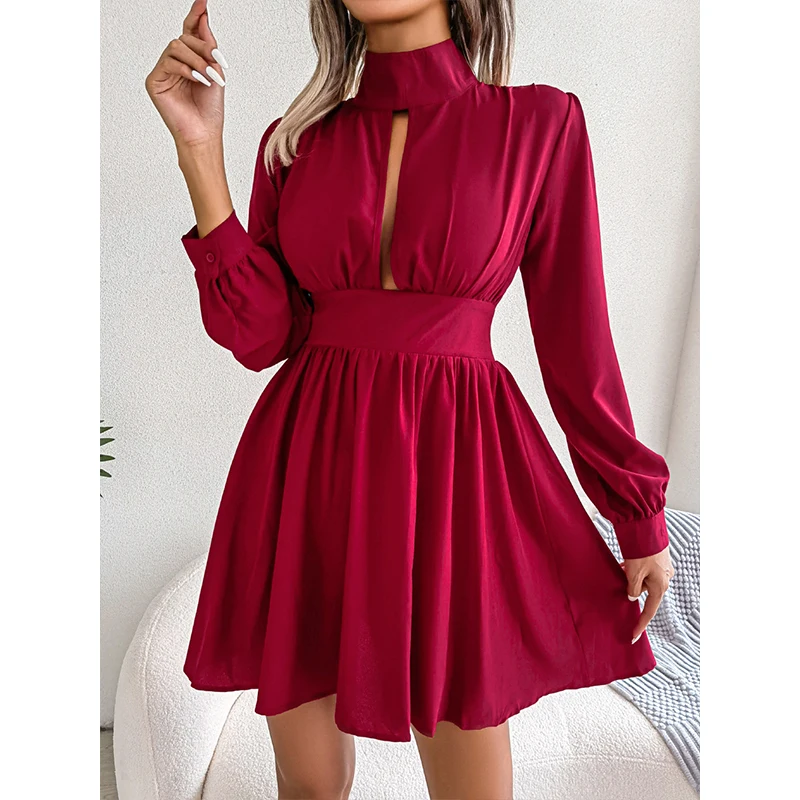 

YEMOGGY Elegant Fashion Sexy Cutout Waist Swing Dress for Women Dresses 2022 New Casual High Waist Solid Color A-line Mini Dress