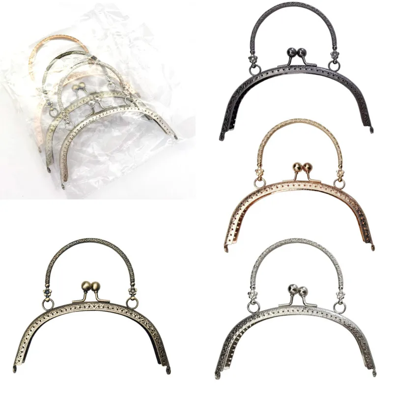 

16.5cm 4 Colors Vintage Curved DIY Purse Bag Wrist Frame Support Metal Frame Buckle Embossed Bag Handle Bag Accessories