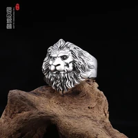 sterling silver 925 carved domineering lion open male index finger ring thai silver wide face constellation leo ring