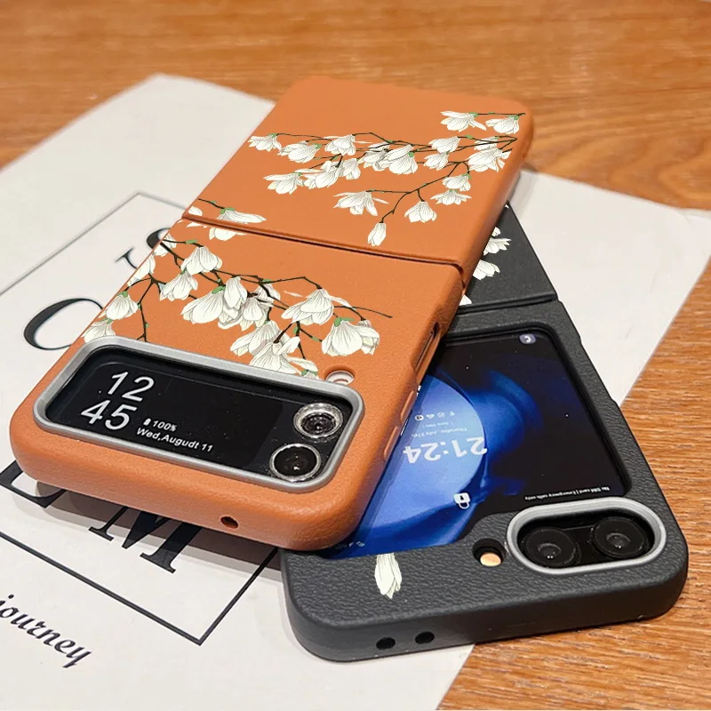 Чехол с белым цветком для Samsung Galaxy Z Flip6 Flip5 Flip4 Capa силиконовый складной чехол