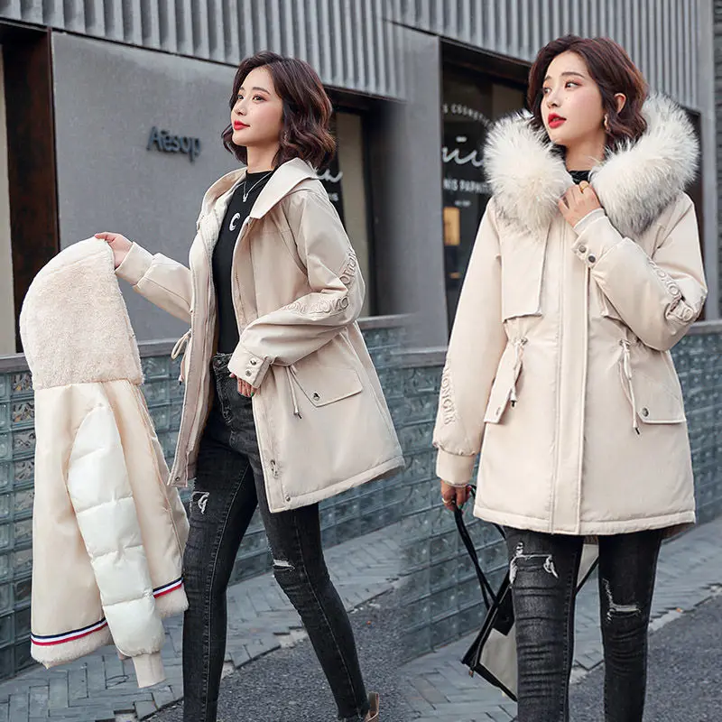 2022 New Korean Style Plush Thickened Jacket Cotton Jacket Women's Medium Long Winter Jacket Fashion Casual Women's Coat