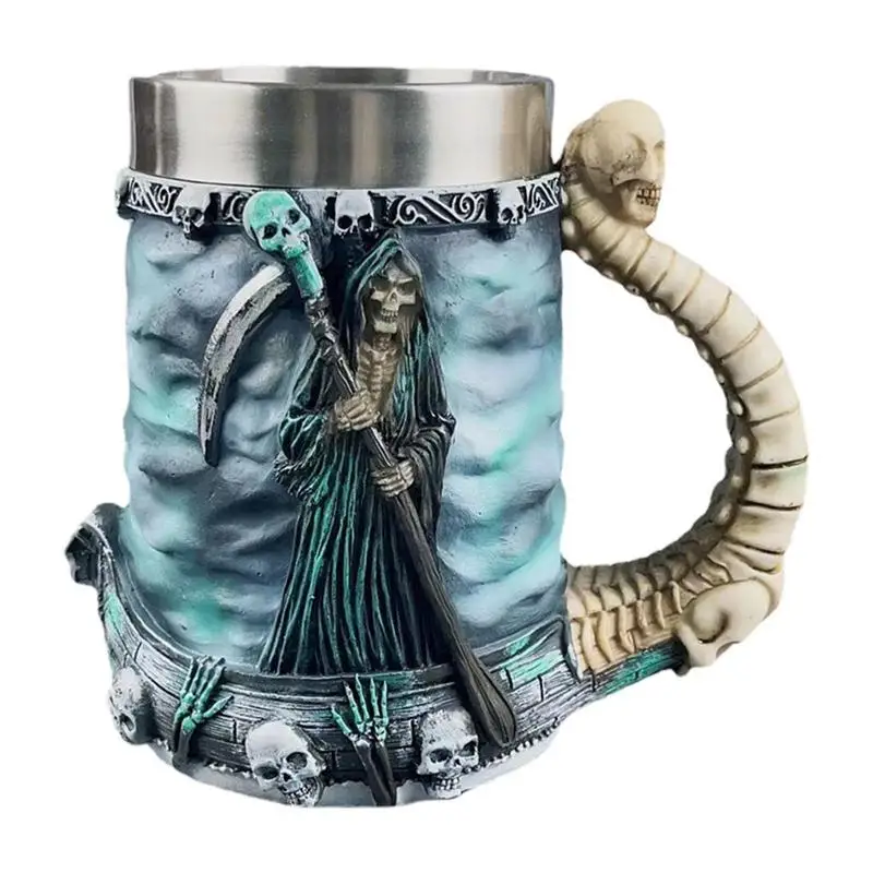 

Grim Reaper Coffee Mug 550ml Dead Skull Drinking Cup For Tea Reaper Decoration Stainless Steel 3D Skull Grim Reaper Mugs