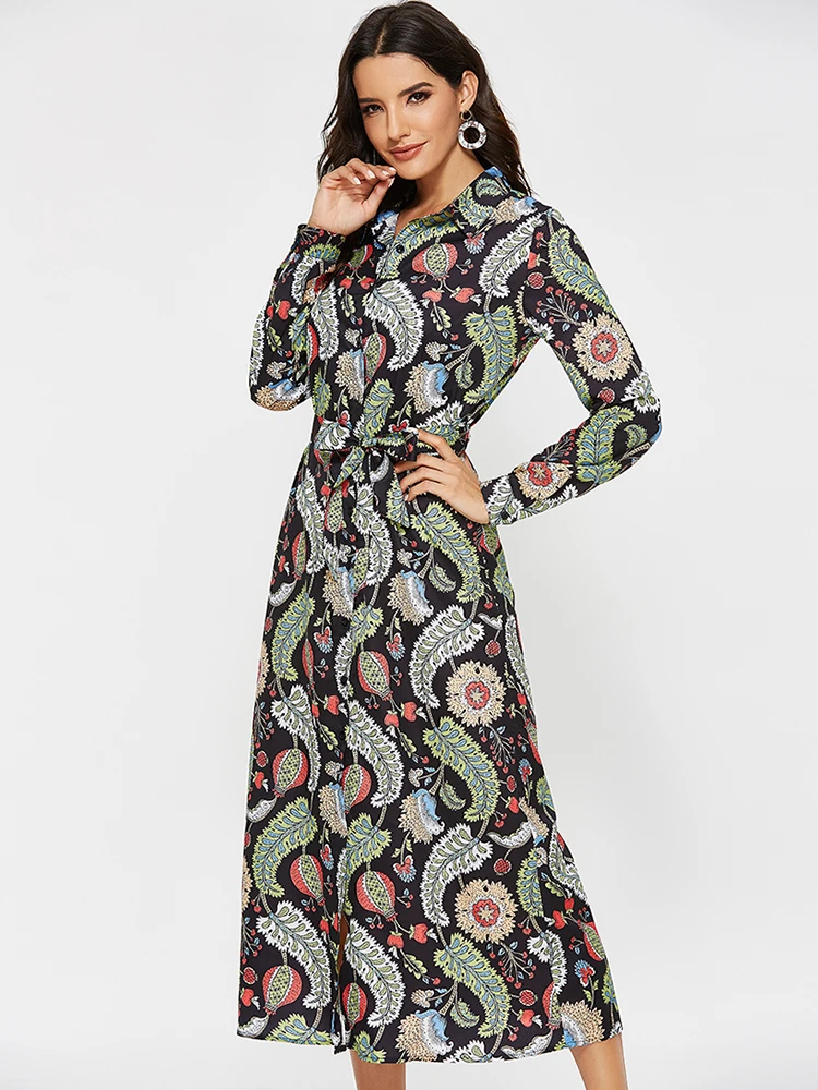 Длинное платье-рубашка Aachoae с цветочным принтом женское Бандажное платье длинным