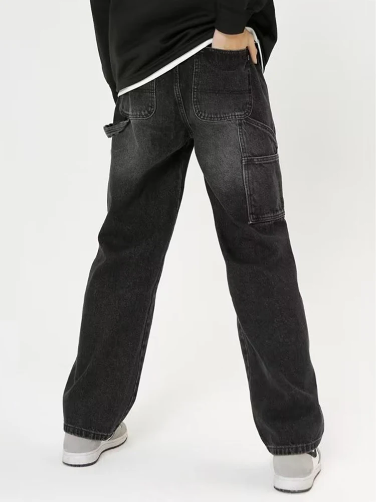American Street Clothing Retro Trend Y2K MEN Jeans Casual Pants Loose Solid Color Casual Jeans Ripped Jeans Pants Men Denim