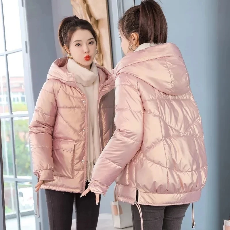 2022 Winter New Cotton Coat Women Warm Thick Parkas Coat Hooded Outwear Loose Snow Coat Women's Winter Glossy Down Padded Jacket