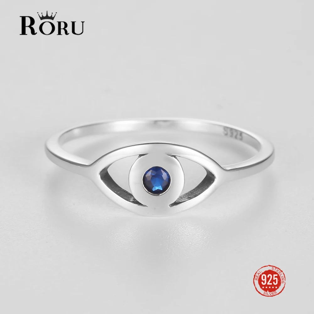 RORU 100% S925 Crystal Blue Zircon Turkey Evil Eyes Rings for Women Alloy Religious Fine Jewelry Nice Gift Fashion Finger Rings