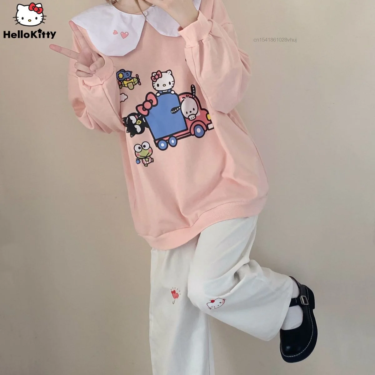 

Sanrio New Pattern Hello Kitty Cartoon Long Sleeve Top Cute Korean Loose Versatile Hoodies Sweet College Style Casual Clothe Y2k