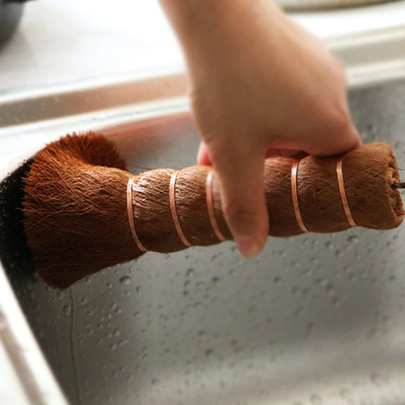 

Натуральная Кокосовая коричневая щетка для кастрюль, антипригарная щетка для чистки масла с длинной ручкой, щетка для чистки кокосового волокна, щетка для чистки масла, можно повесить