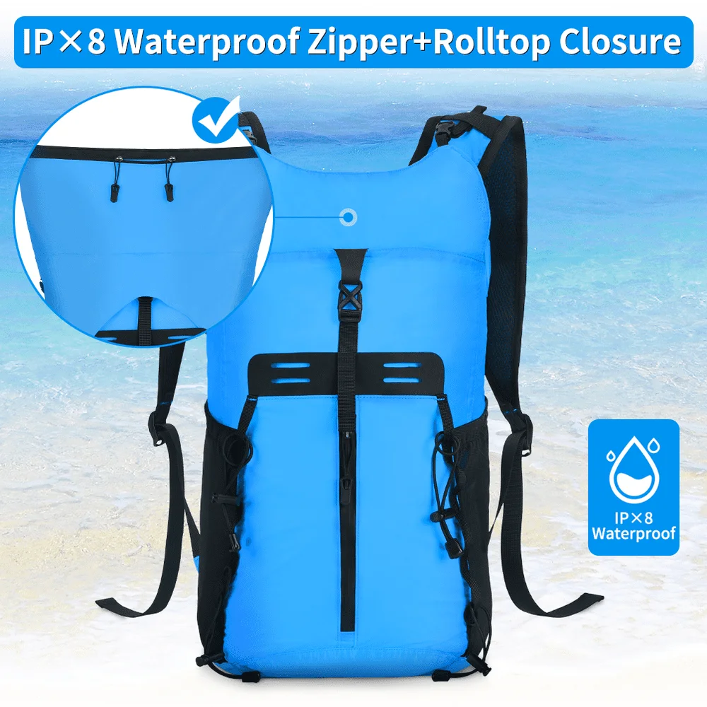 Waterproof Dry Bags Set of 3 Adjustable Shoulder Strap 20L Floating Dry Backpack Compression Sack with Cellphone Phone Waist Bag