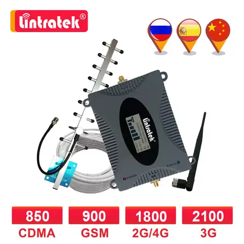 Lintratek 1800 МГц 4G усилитель сигнала LTE 1800 GSM 900 МГц 3G WCDMA 2100 усилитель звука повторитель 2G 3G 4G Антенна Yagi 10M комплект ЖК-дисплея